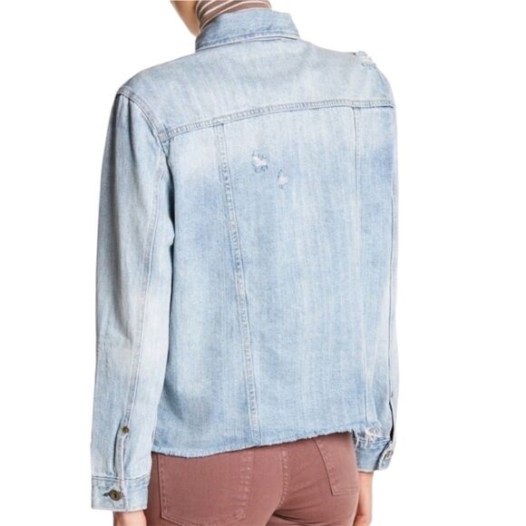 Pistola Cropped Denim Long Sleeve Jacket Raw Hem Size Medium Blue - Picture 4 of 16